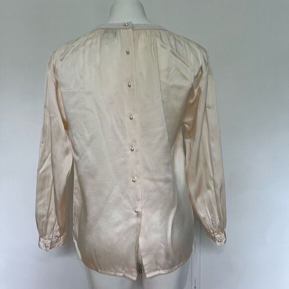 Lord & Taylor Vintage Silk Pearl Embellished button back long sleeve top bridal - Picture 7 of 11